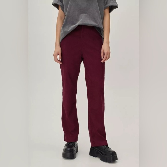 NWT Nasty Gal Corduroy Wide Leg Trouser Rust Burgundy Sz L - Picture 3 of 10